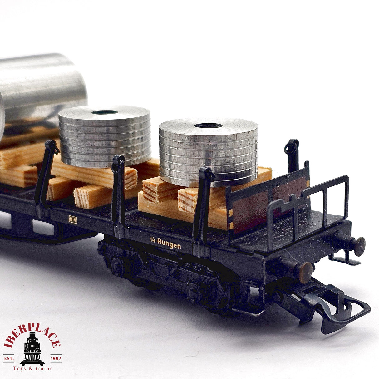 ♻️ 2da mano - Märklin vagón telero DB 13 392 con carga pesada H0 escala 1:87 E14