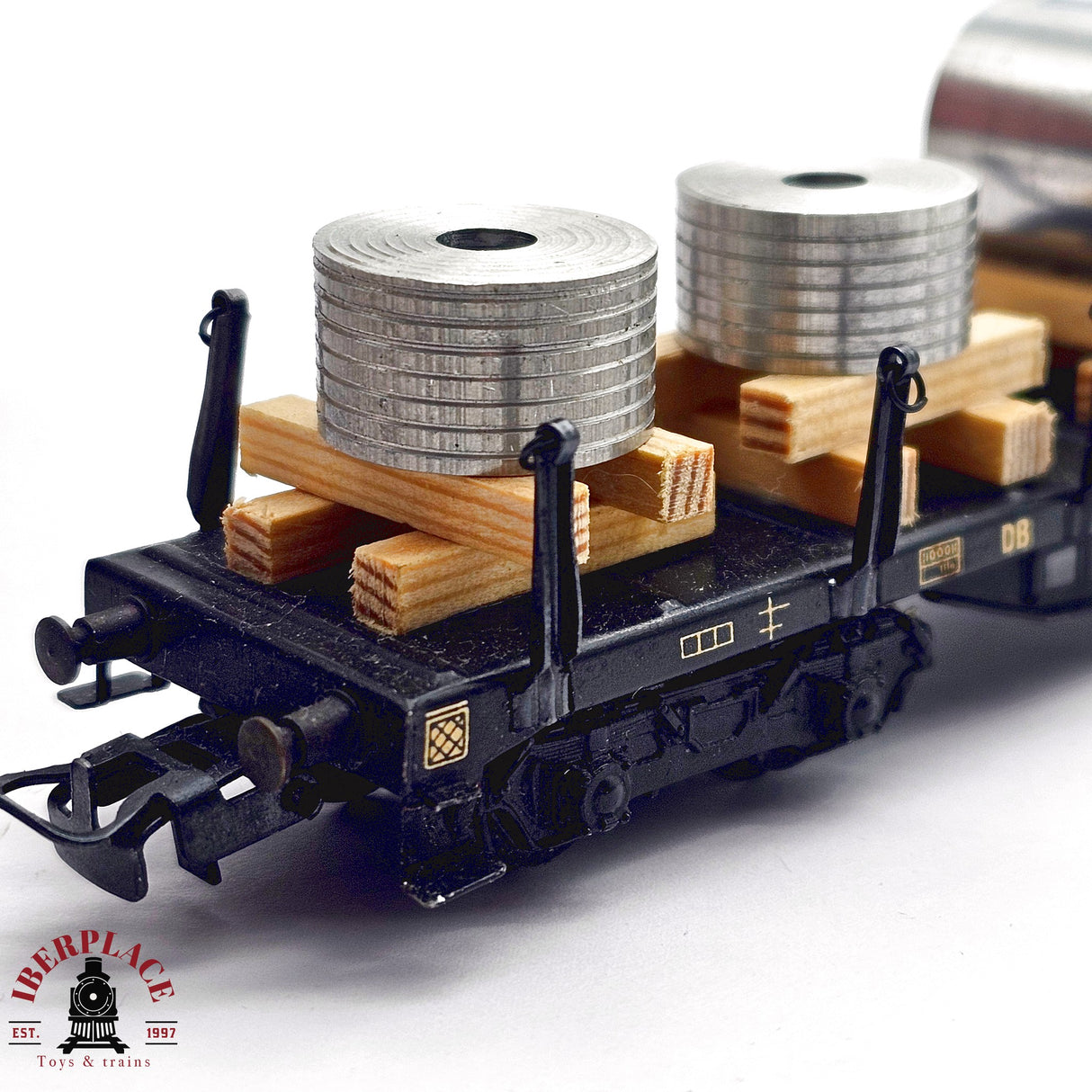 ♻️ 2da mano - Märklin vagón telero DB 13 392 con carga pesada H0 escala 1:87 E14