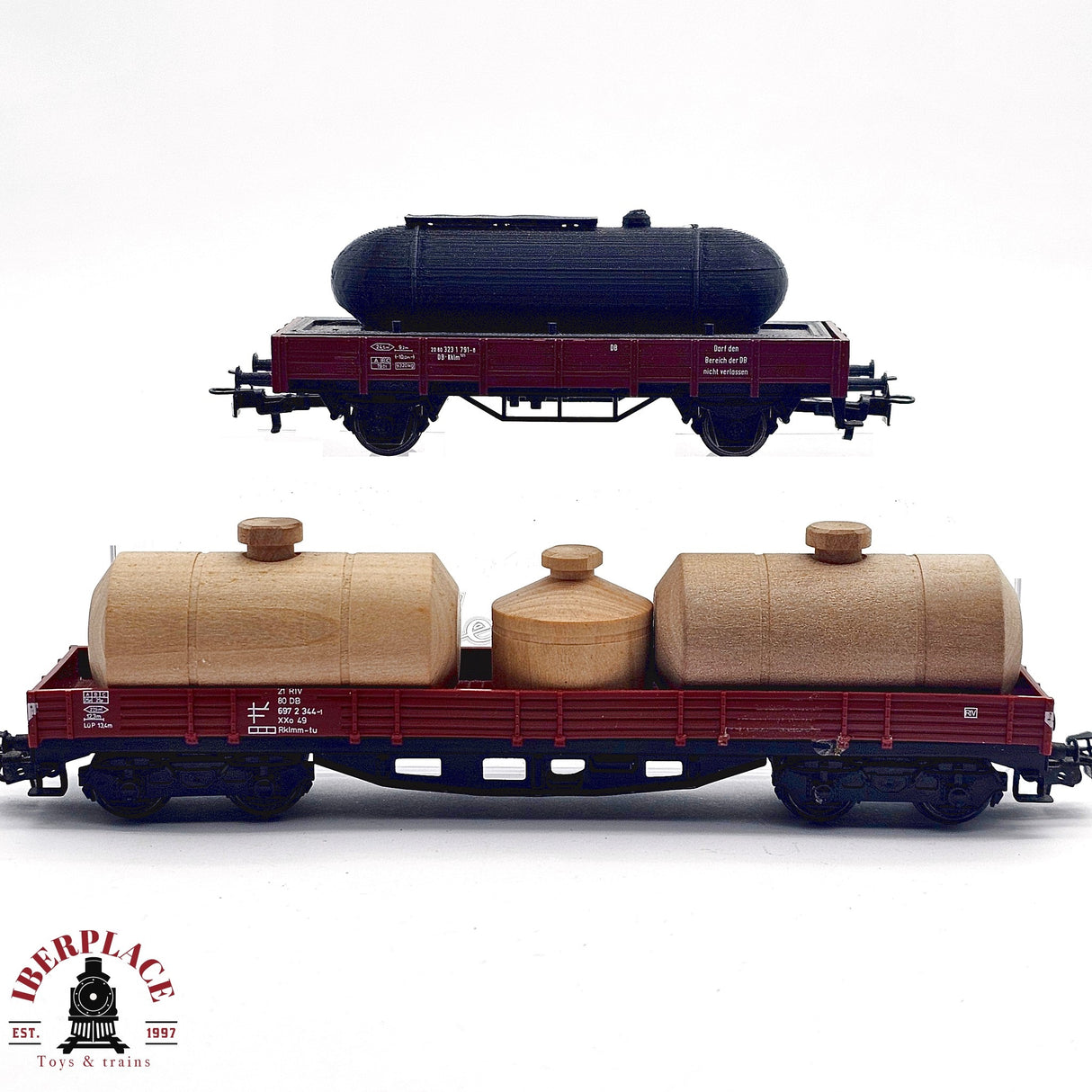 ♻️ 2da mano - Märklin 2x vagones plataforma DB con carga H0 escala 1:87 E14