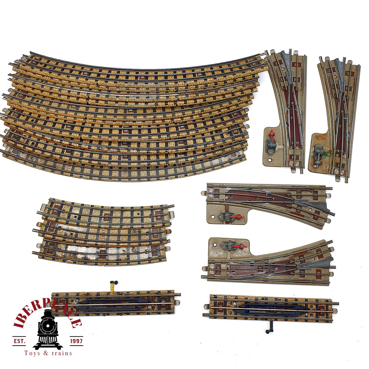 ♻️ Hornby Dublo 3-Rail Lote vias curvas y desvios vintage 00 1940 - 50's - 🔴 GRADE C Escala H0