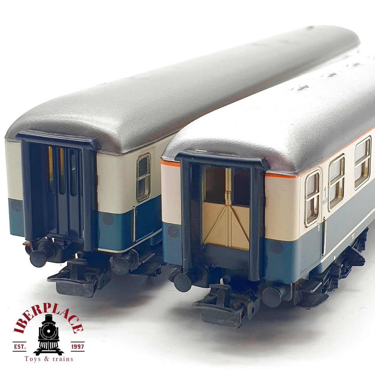 ♻️✨ Märklin 2x vagones pasajeros DB 4111 4112 1a 2a clase azul beige AC Escala H0 1:87