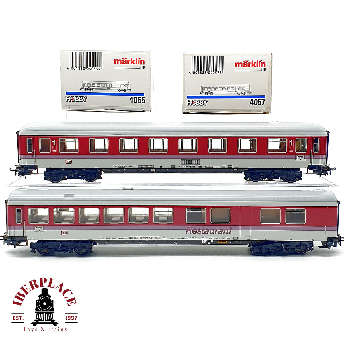 ♻️✨ Märklin 2x vagones IC DB 4055 4057 1a clase y Restaurant Orientrot AC Escala H0 1:87