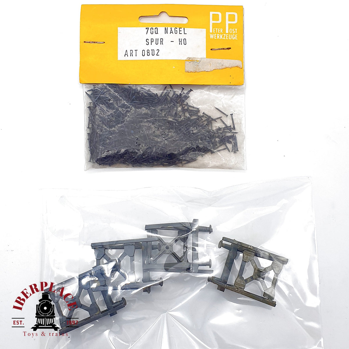 ♻️ 🚂 Peter Post 0802 Clavos para vias H0 700 Nagel + Topes de via Prellbock Escala H0 1:87