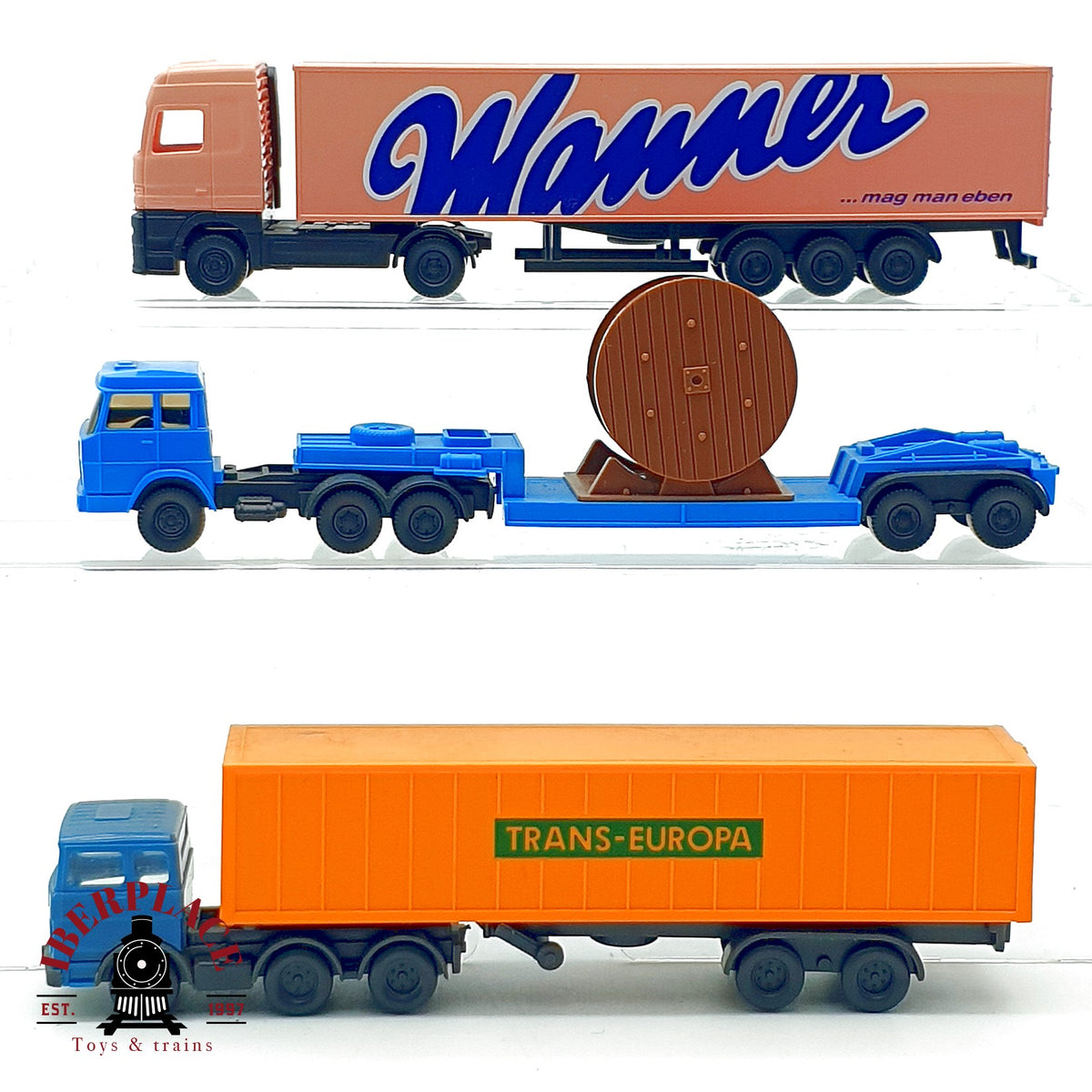 ♻️ 🚂 WIKING 3x Camiones Mercedes Benz Manner Trans Europa Kabeltrommel Escala N 1:160