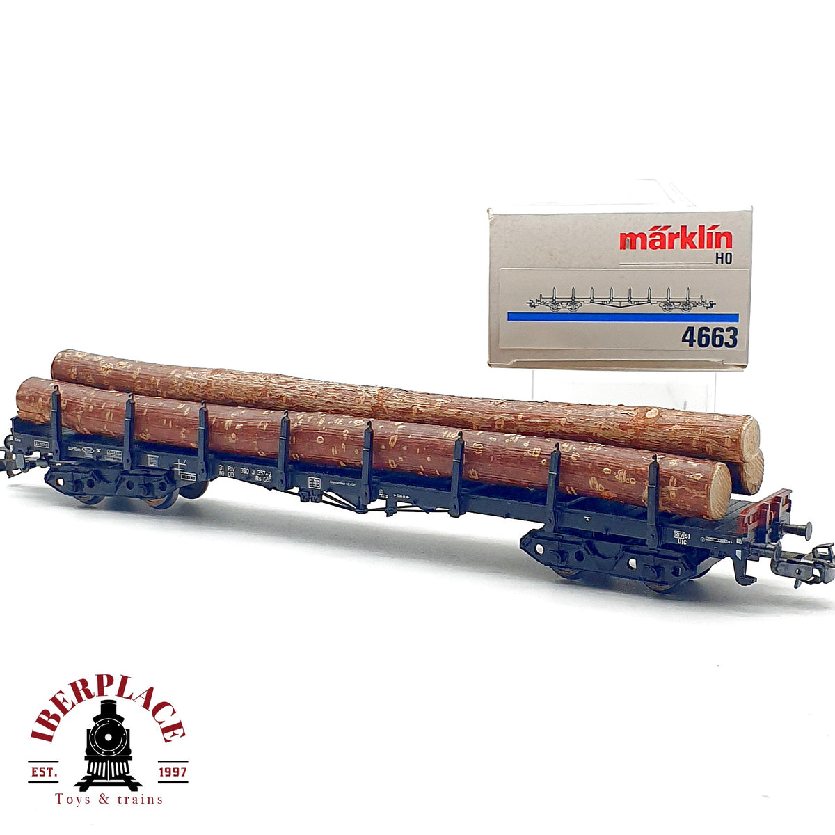 ♻️✨ Märklin 4663 Vagon teleros carga troncos madera DB Snps 719 Ep IV AC Escala H0 1:87