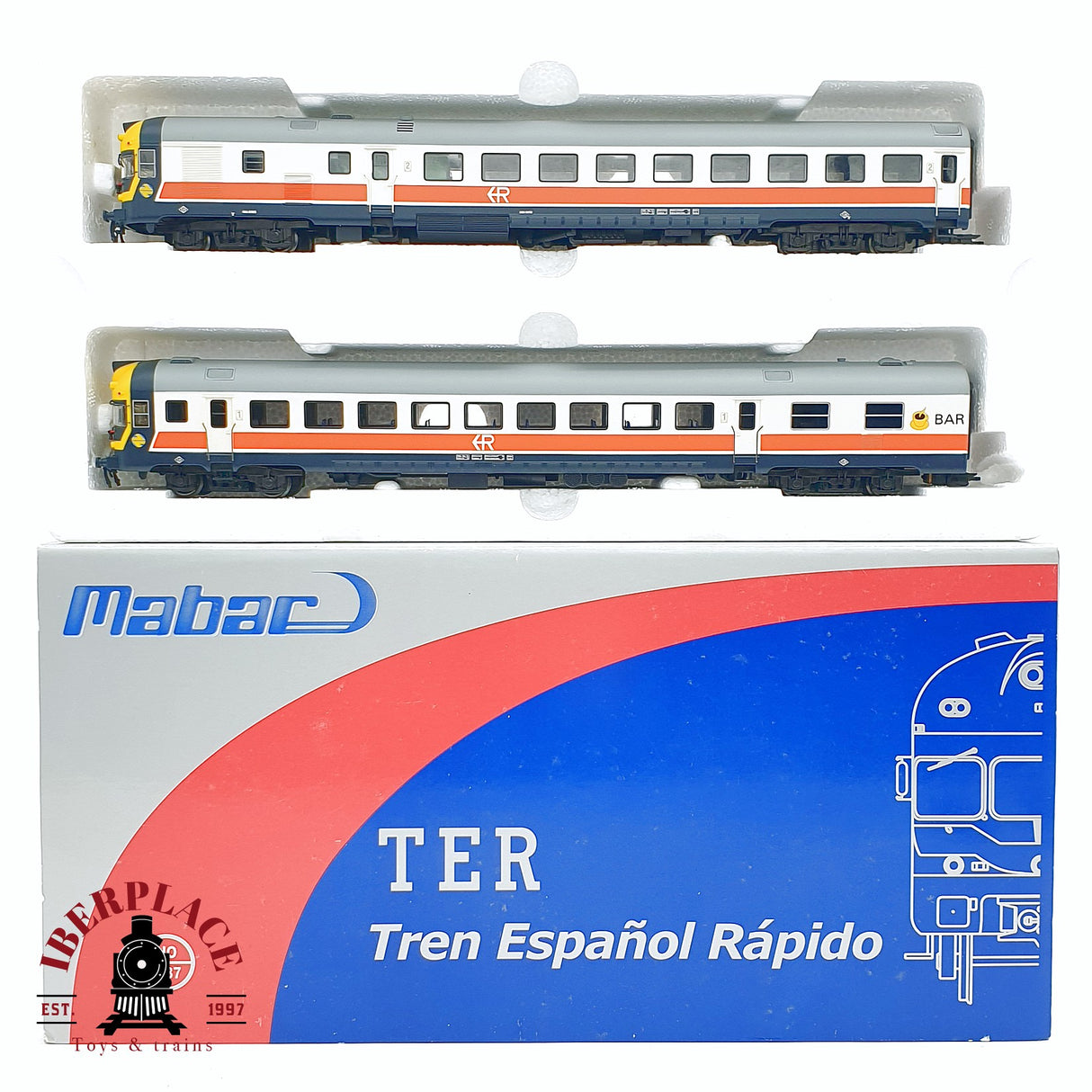 🆕  💡 Mabar - 85974 Locomotora diesel con remolque TER Regionales Modelo DC H0 escala 1:87