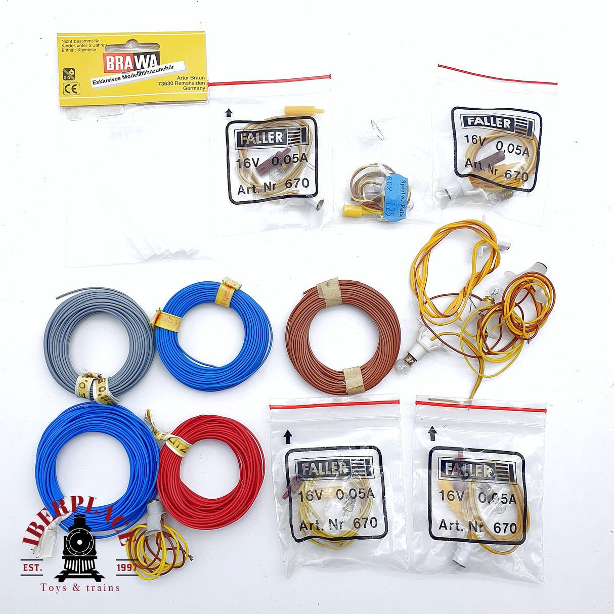 ♻️ 2da mano -  Brawa Faller bombillas, cables azul, marrón, gris H0 escala 1:87