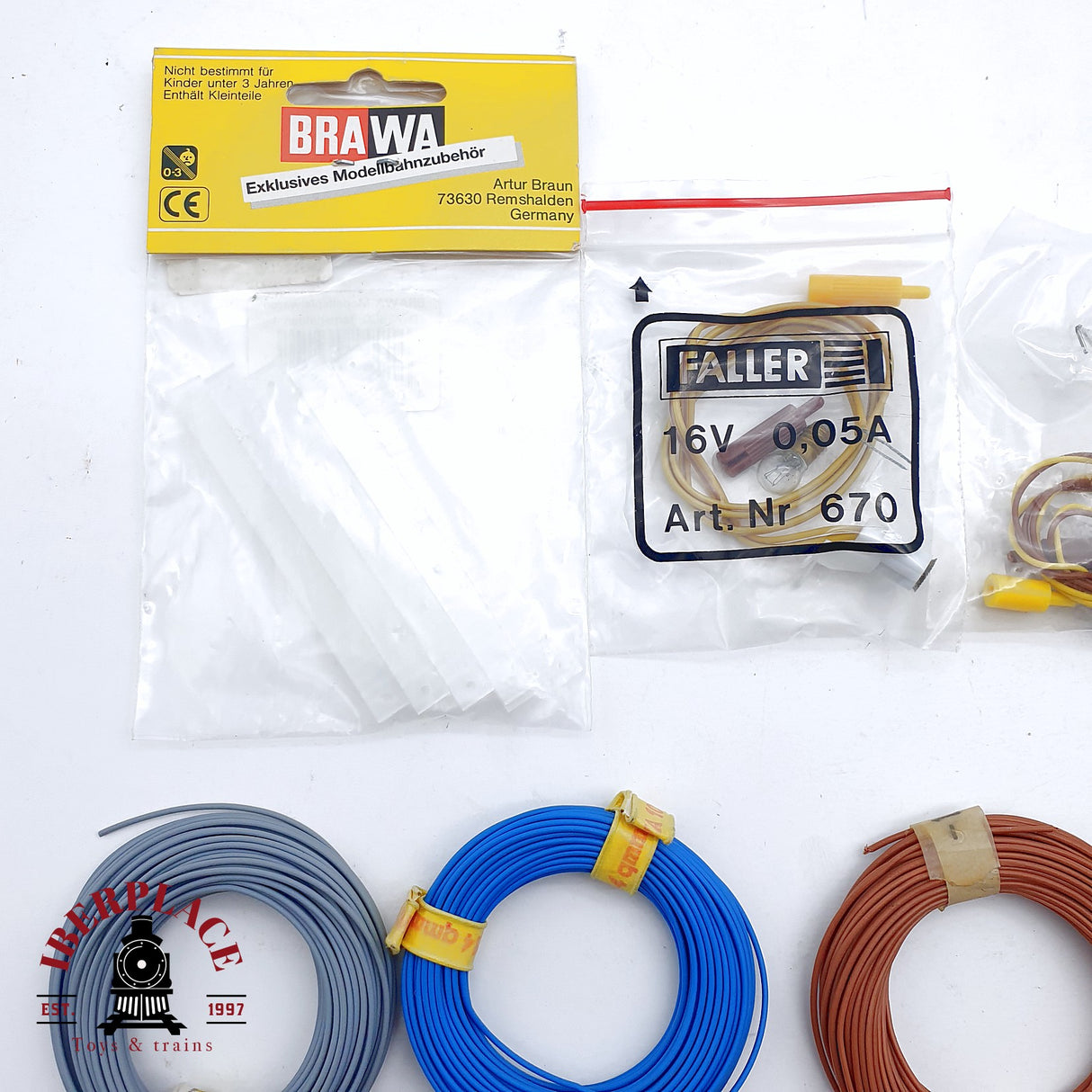 ♻️ 2da mano -  Brawa Faller bombillas, cables azul, marrón, gris H0 escala 1:87