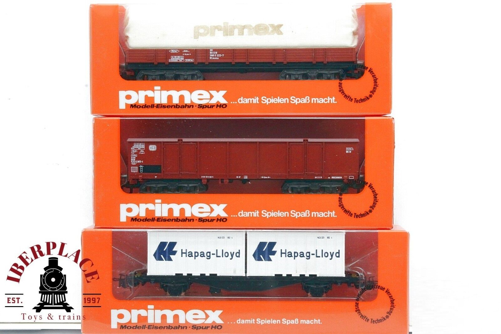 3x Primex 4552 4554 4599 vagones de mercancía DB H0 escala 1:87 ho 00