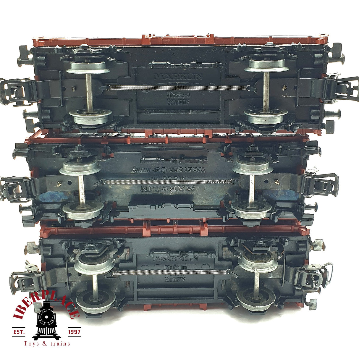 ♻️ 2da mano - Märklin 3x vagones abiertos con troncos de carga DB SNCF H0 escala 1:87 EH010