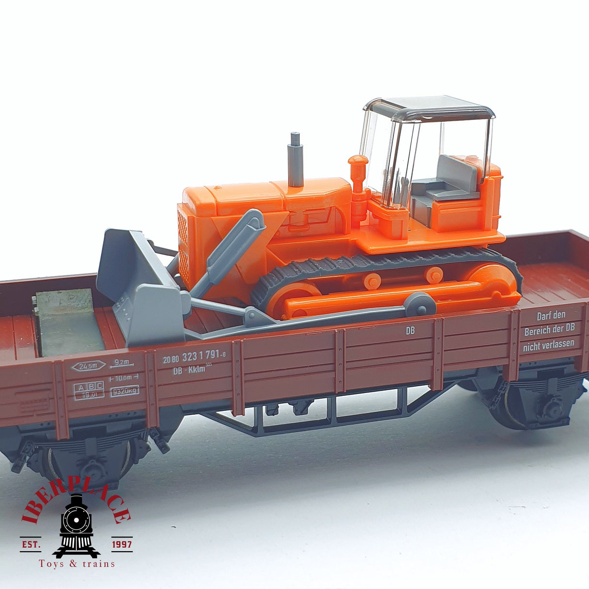 ♻️ 2 mano - Märklin 4424 vagón plataforma con pala cargadora DB H0 escala 1:87 TEN03
