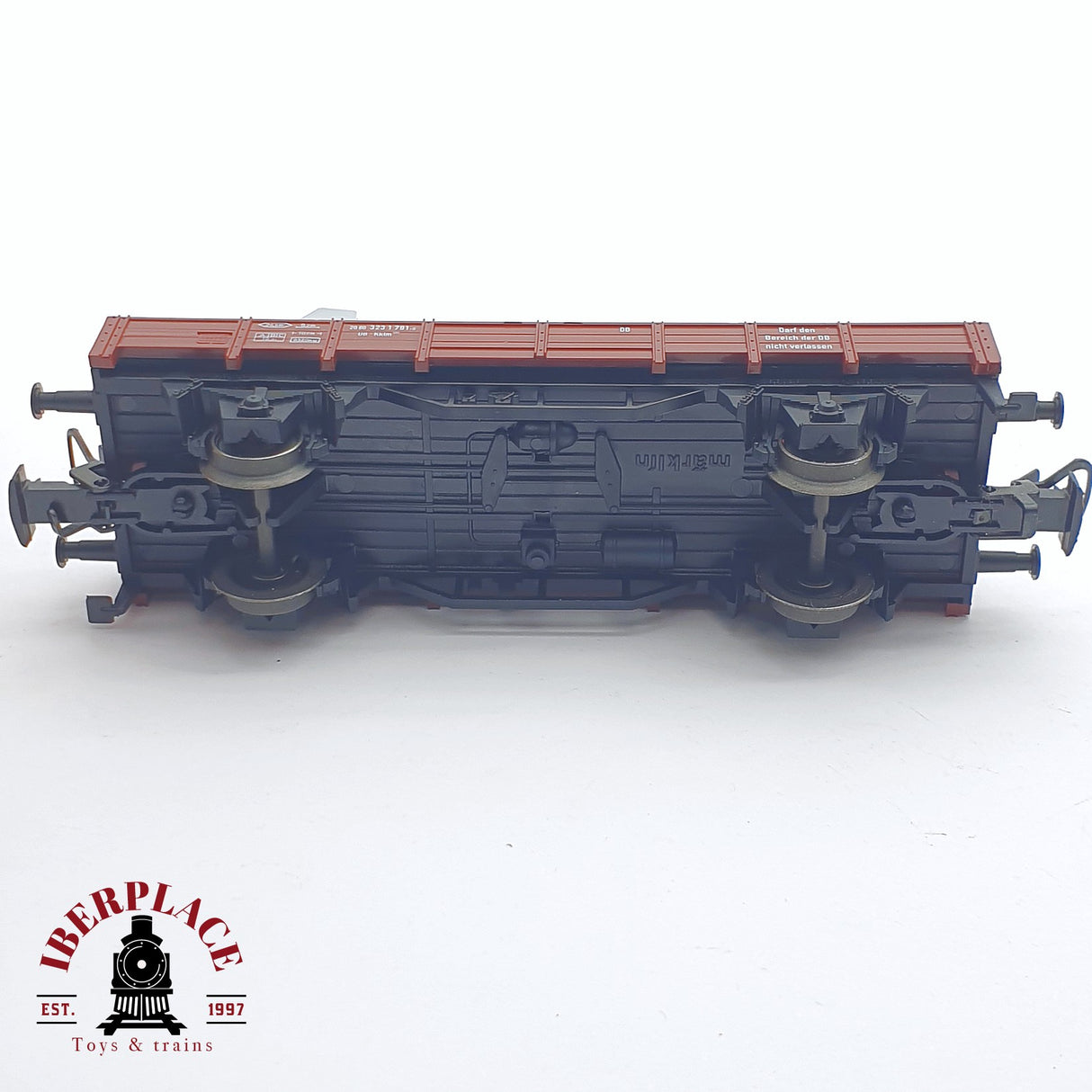 ♻️ 2 mano - Märklin 4424 vagón plataforma con pala cargadora DB H0 escala 1:87 TEN03