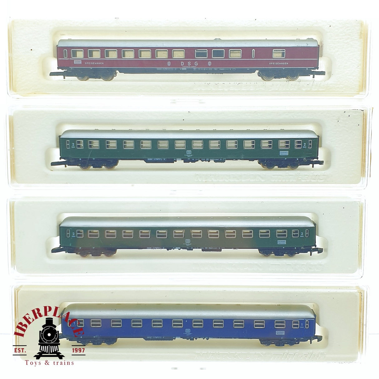 ♻️ 2 mano -  Märklin 4x 8710 8711 8713 coches pasajero DSG DB restaurante Z escala 1:220 TEN03
