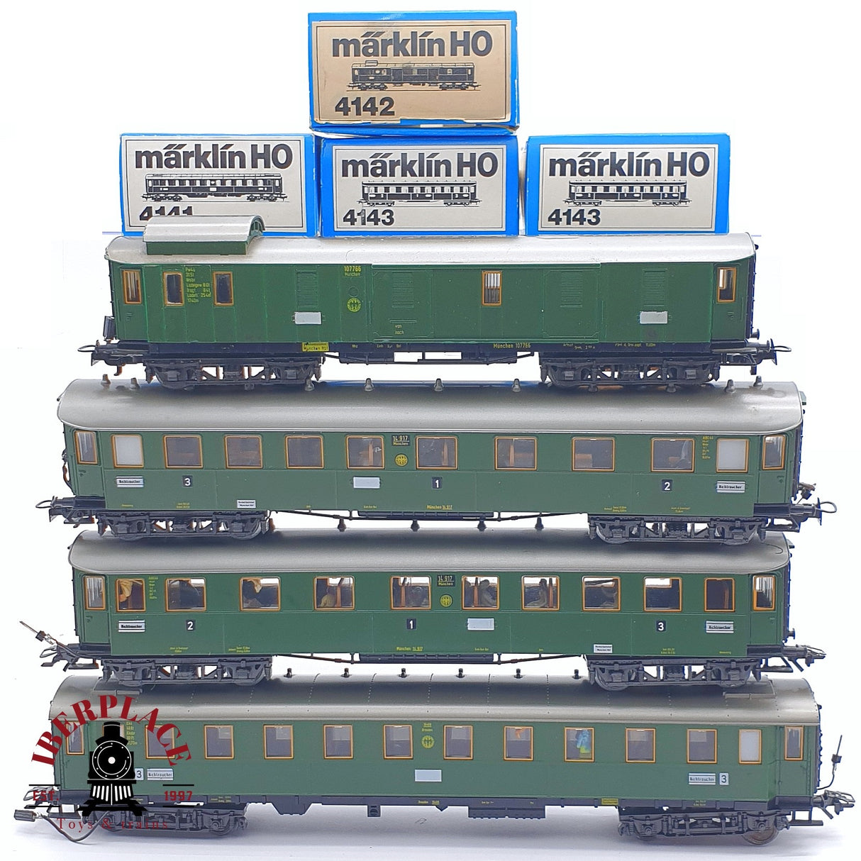 ♻️ 2 mano - Märklin 4x pasajeros y equipajes DRG H0 escala 1:87 TEN03