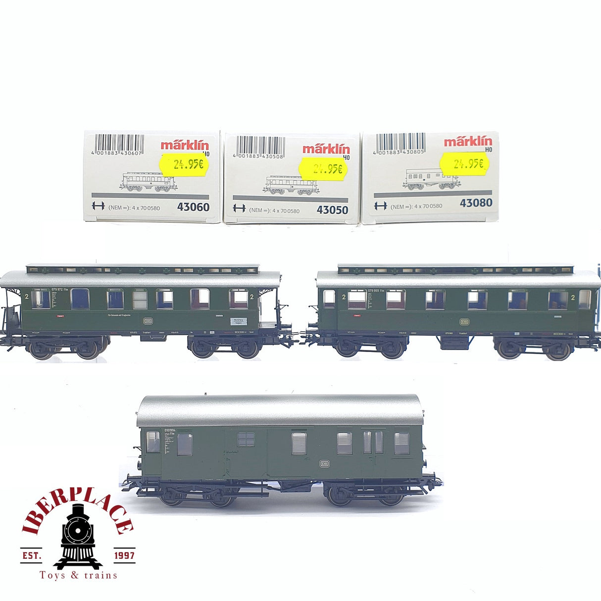 ♻️ 2 mano - Märklin 3x vagones pasajero y equipajes DB clase 2 H0 escala 1:87 TEN03