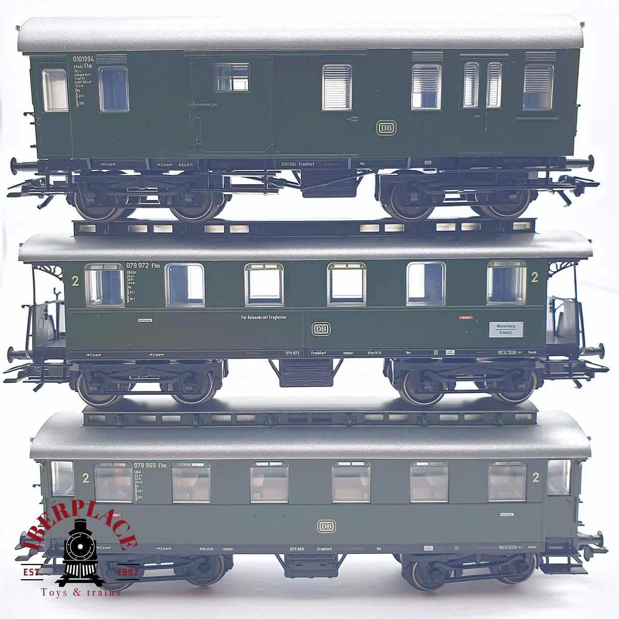 ♻️ 2 mano - Märklin 3x vagones pasajero y equipajes DB clase 2 H0 escala 1:87 TEN03