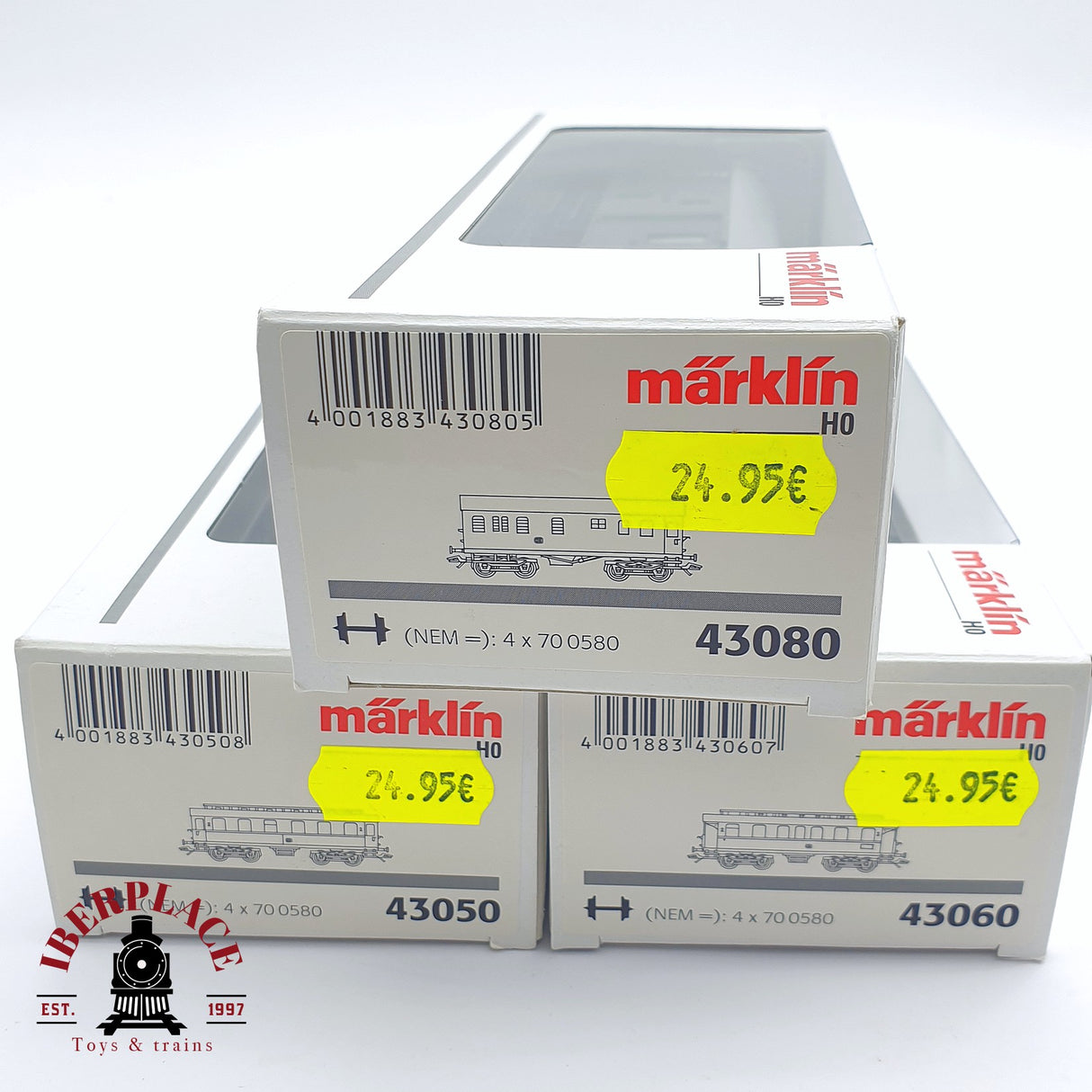 ♻️ 2 mano - Märklin 3x vagones pasajero y equipajes DB clase 2 H0 escala 1:87 TEN03