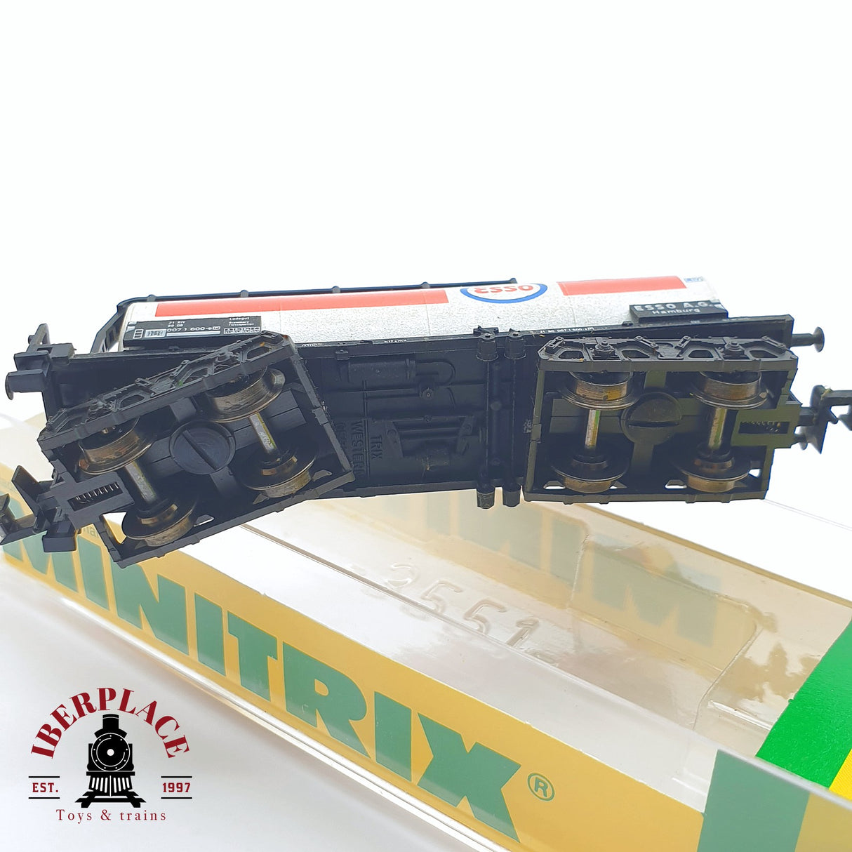 ♻️ 2 mano - Minitrix 51 3552 00 vagón cisterna Esso DB N escala 1:160 TEN03