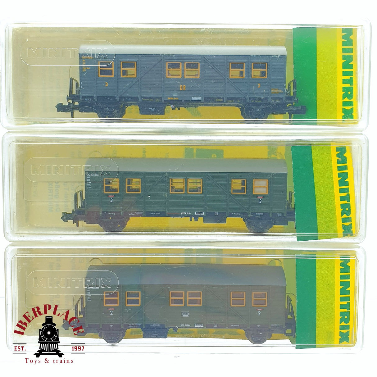 ♻️ 2 mano - Minitrix 3x vagones pasajero DB DRG N escala 1:160 TEN03