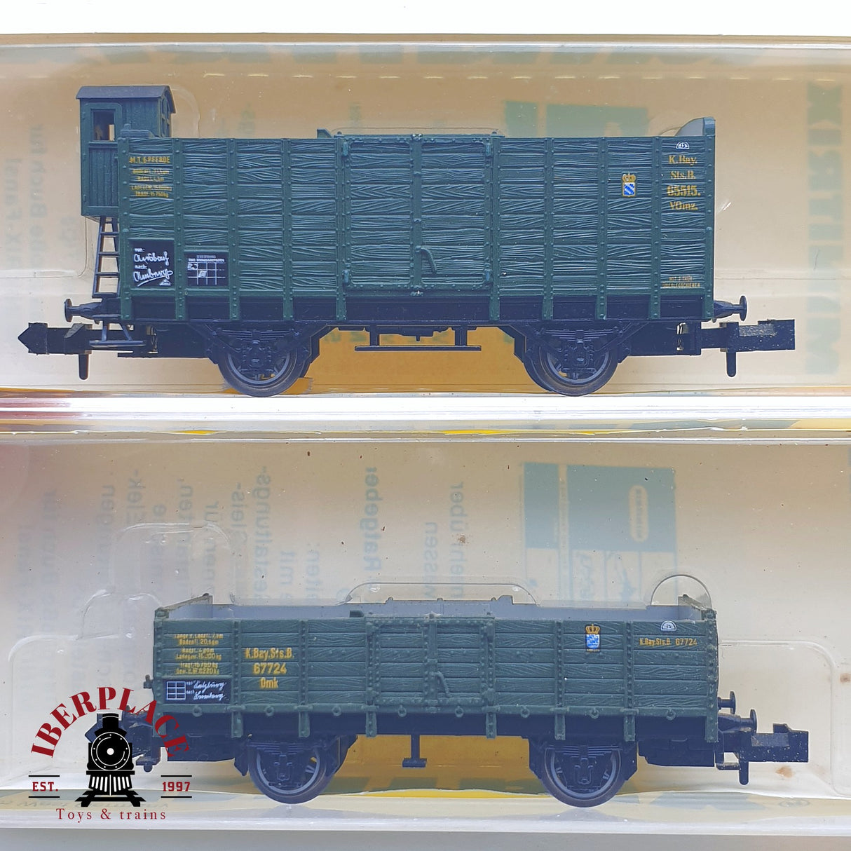 ♻️ 2 mano - Minitrix 4x vagones mercancía K,Bay.Sts.B N escala 1:160 TEN03