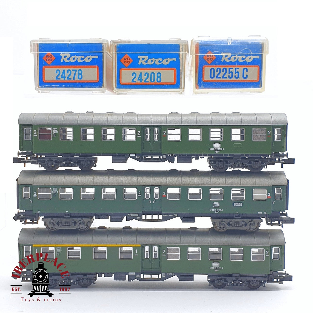 ♻️ 2 mano - Roco 3x vagones pasajero DB clases 1-2 N escala 1:160 TEN04