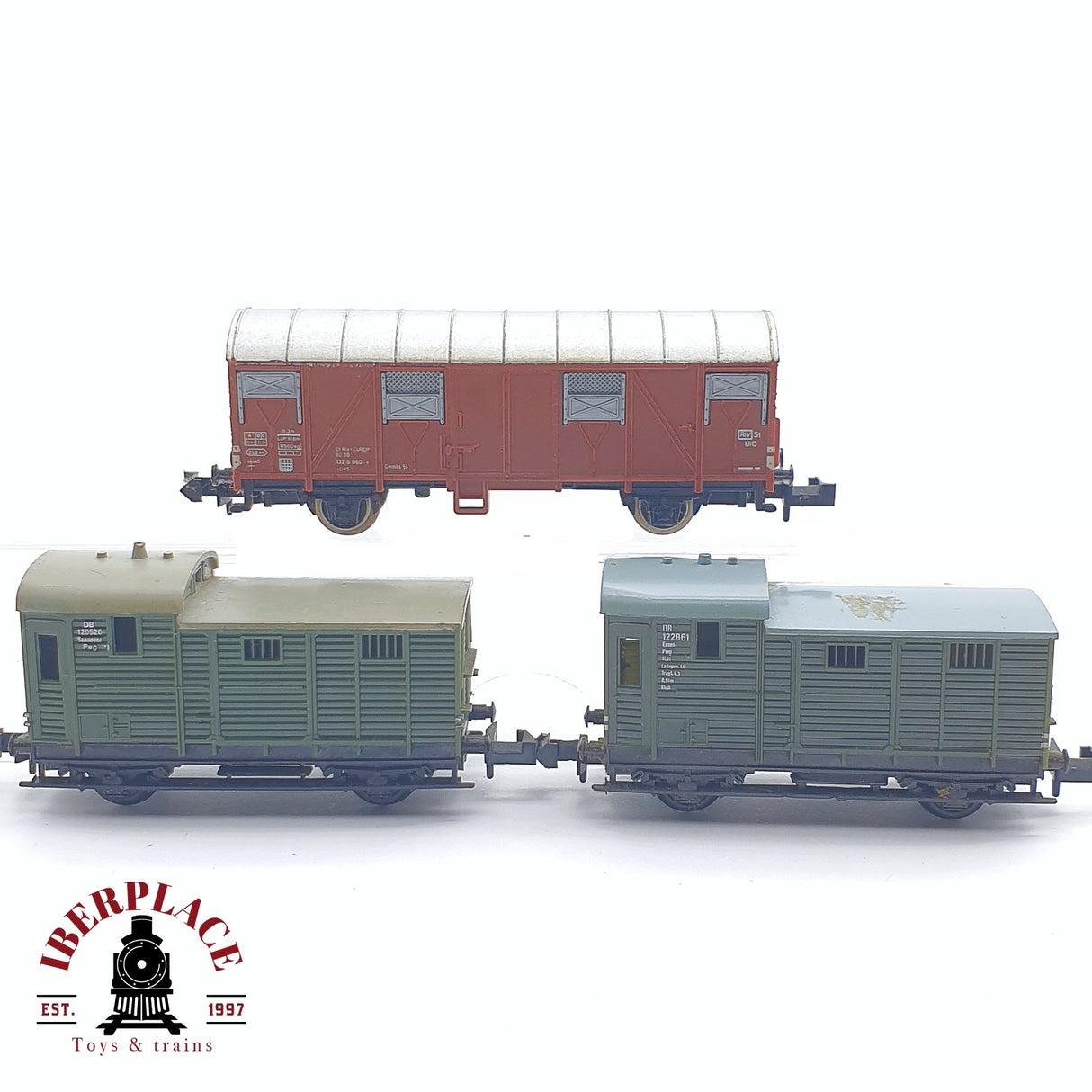 ♻️ 2 mano - 3x Minitrix vagones mercancias cerrados DB N escala 1:160 TEN04