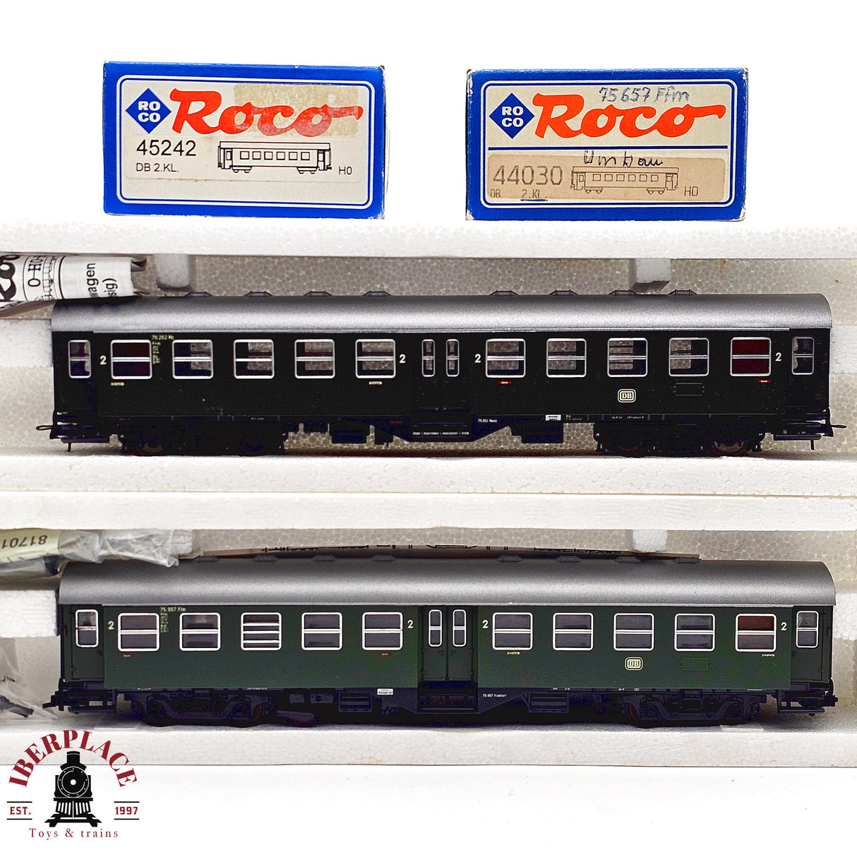 ♻️ 2da mano - DC Roco 2x vagones pasajeros DB Clase 2 H0 escala 1:87 E13