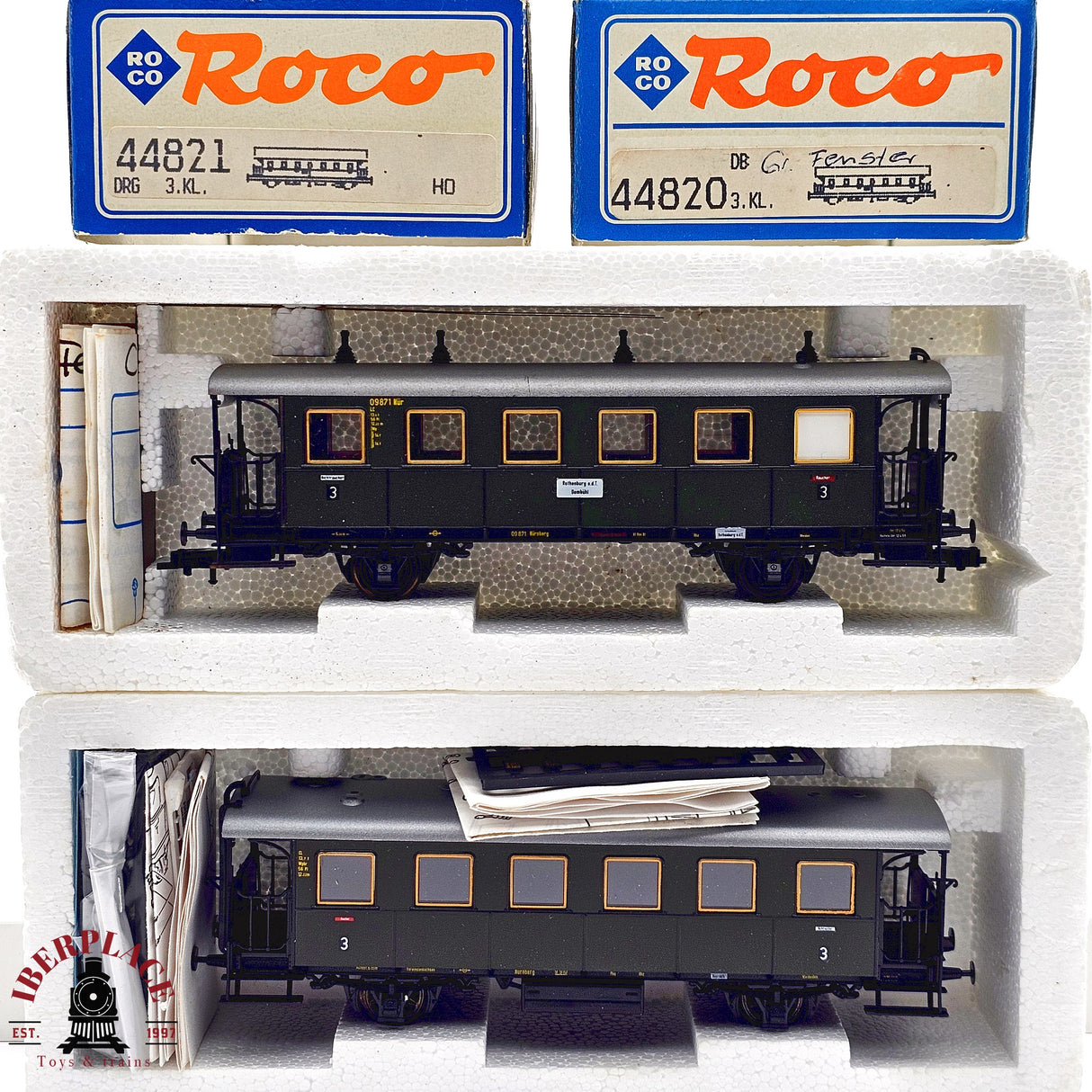 ♻️ 2da mano -  DC Roco 2x vagones pasajeros DB DRG Clase 3 H0 escala 1:87 E13