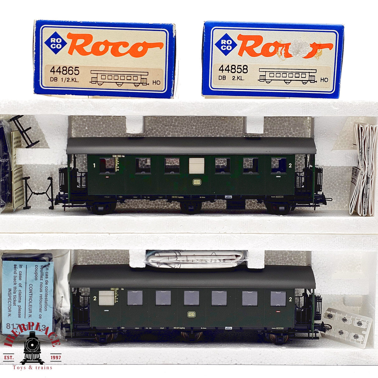 ♻️ 2da mano -  DC Roco 2x vagones pasajeros DB Clase 1-2 H0 escala 1:87 E13
