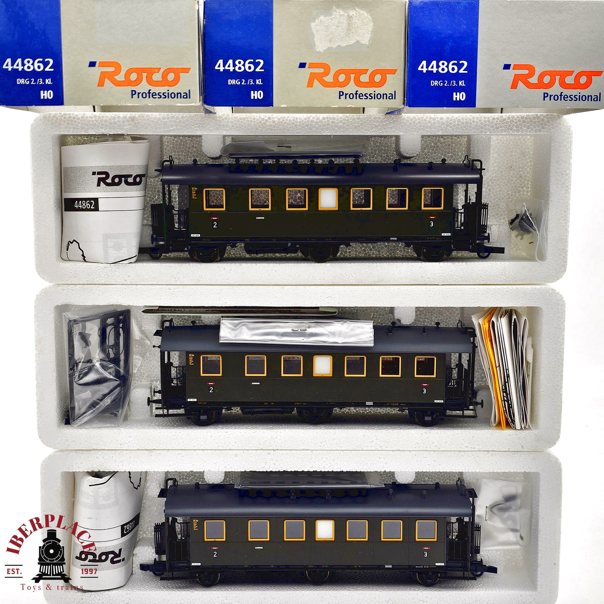 ♻️ 2da mano -  DC Roco 3x 44862 vagones pasajeros DRG clase 2-3 H0 escala 1:87 E13