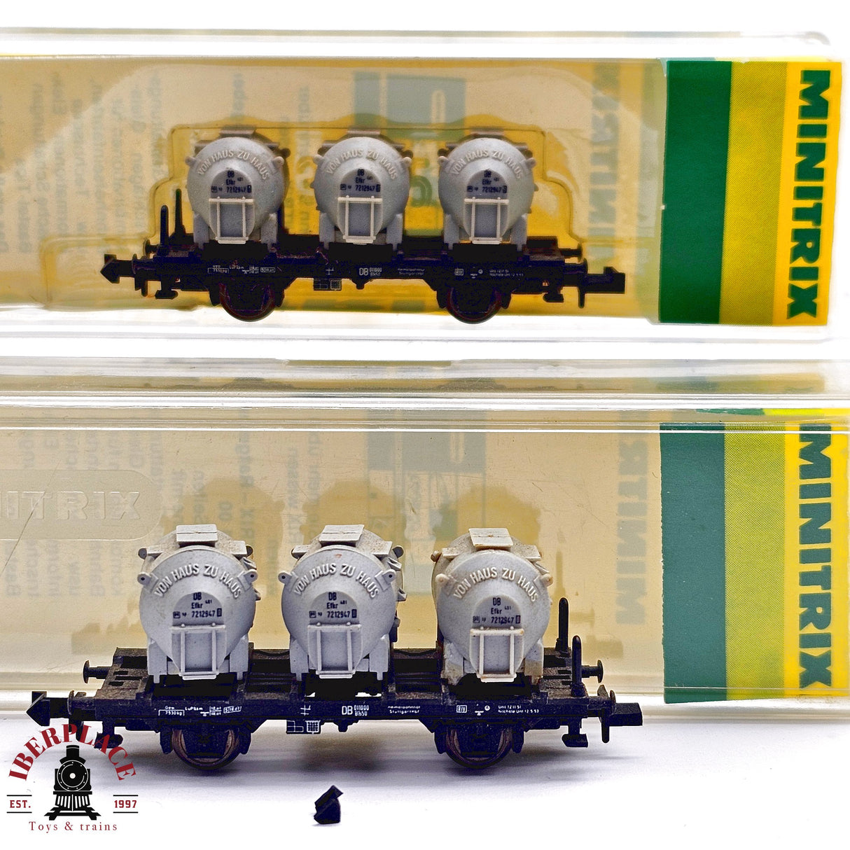 ♻️ 2da mano - Minitrix 2x vagones contenedores Von Haus Zu Haus DB N escala 1:160 E13