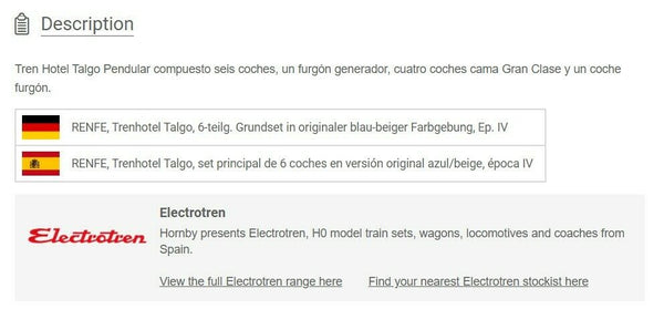 H0 1:87 escala trenes Electrotren E-3350 6 coches Talgo RENFE Trenhotel